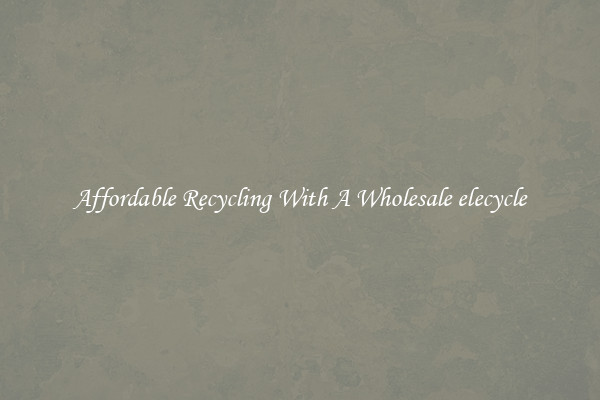 Affordable Recycling With A Wholesale elecycle
